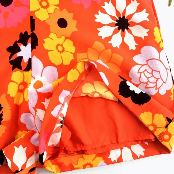 Victoria Beckham Retro Orange Tropical Floral Print Tie-Waist Romper - Picture 9 of 12
